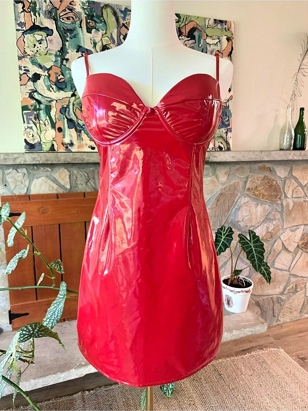 Windsor Women’s Vinyl Mini Dress in Red Size Medium NWT